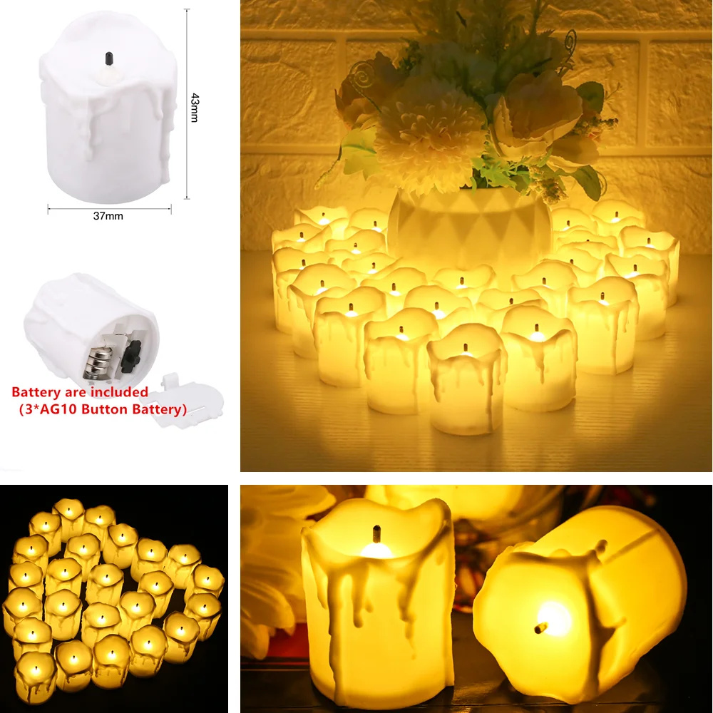 12/24 Stuks Pack Vlamloze LED Kaars Wens Theelichtje Warm Wit Batterij-aangedreven Kaarsen Halloween Kerst Bruiloft Decor
