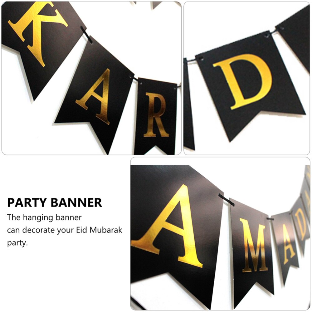 1 Set Eid Mubarak Party Decorative Banner Ramadan Kareem Letter Paper Bunting