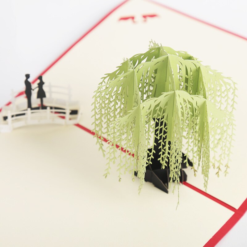 1PCS 3D Willow Tree Couples Pop-Up Cards Flowers Birthday Anniversary Card for Her Wife with Envelope Greeting Cards