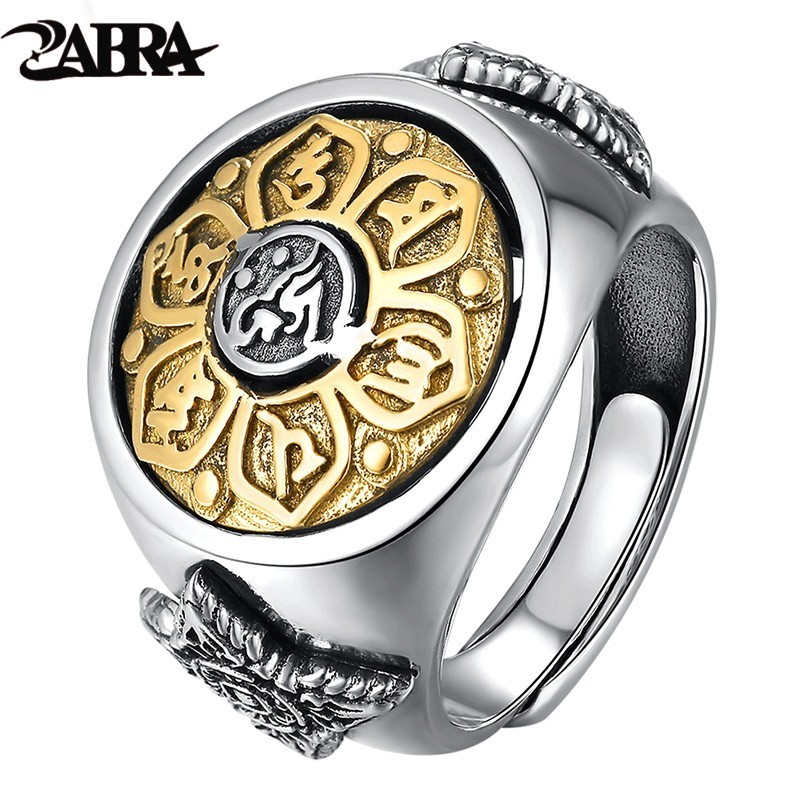 Zabra 925 Sterling Argento Spin Anello per Le Donne Degli Uomini Formato Aperto 2 Scelte di Buddha Sei Parole Anello con Sigillo Vintage Rock gioielli