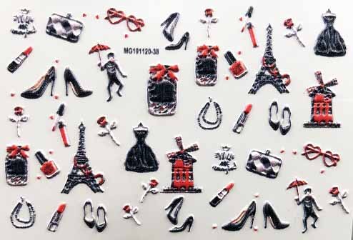 3D Acrylic Engraved Nail Sticker Winter colorful flowers birds love desgin Water Decals Empaistic Nail Water Slide Decals Z0260: 8