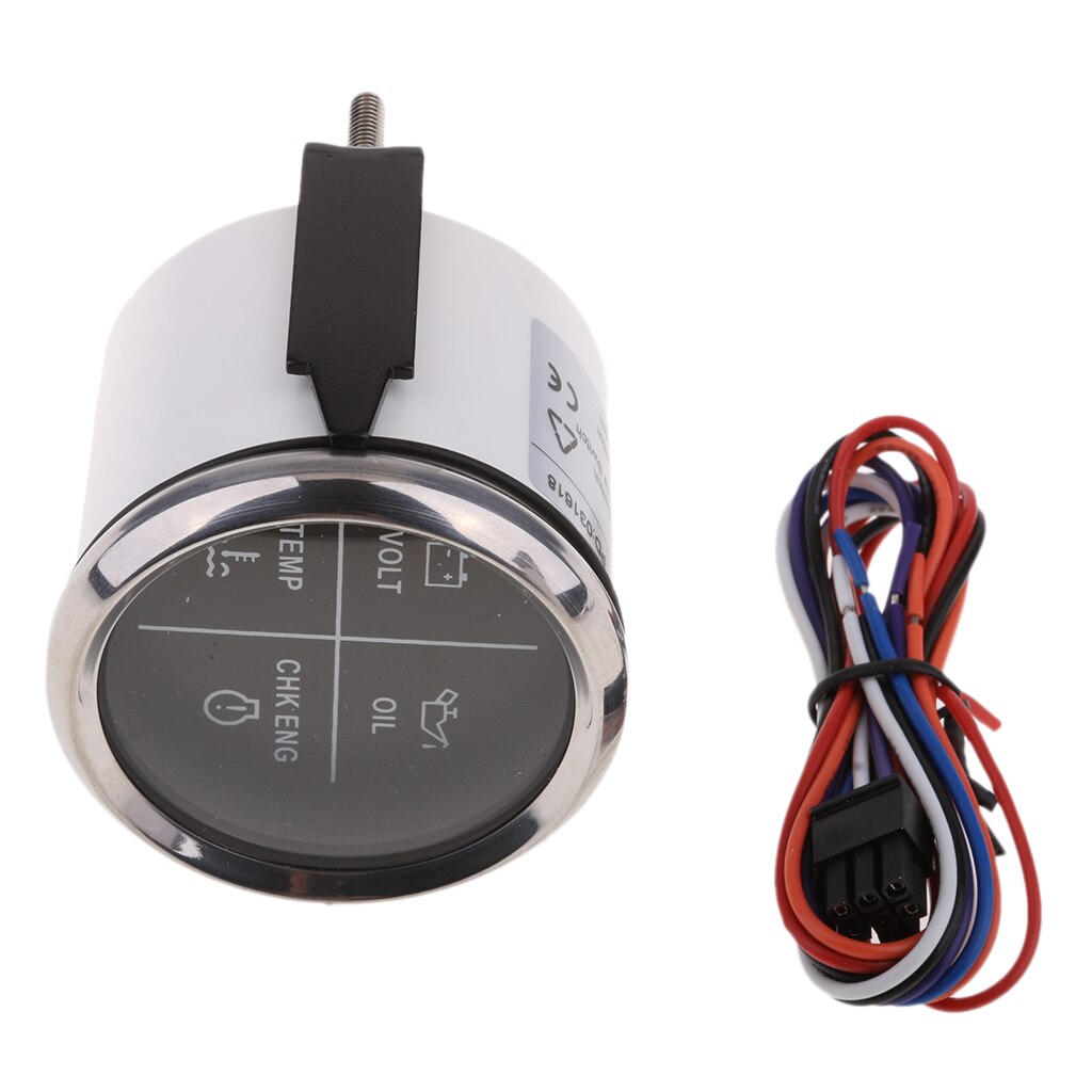 52mm 2" 4 LED Alarm Gauge VOLT OIL TEMP CHK ENG Indicator Meter