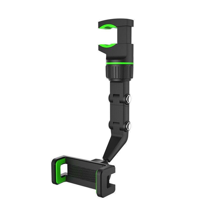 360 ° bil multifunktionelt bakspejl telefonholder monteret telefon og gps holder drejeligt sæde hængeklemme justerbart beslag: Stil en grøn