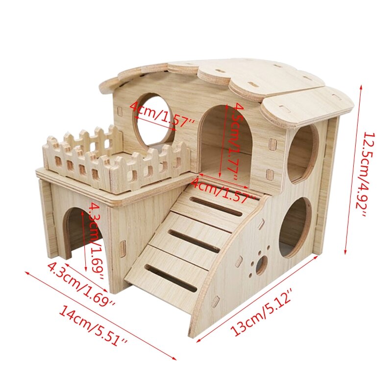 J2FB Hamster Wooden Hideout House Pet Rats Climbing Play Hut Villa Hideaway Room for Dwarf Gerbil Small Animals