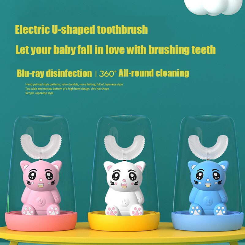 Smart U-Shaped Electric Toothbrush Kids Silicon Automatic Ultrasonic Teeth Tooth Brush Cartoon Pattern Children 360 Degrees Home