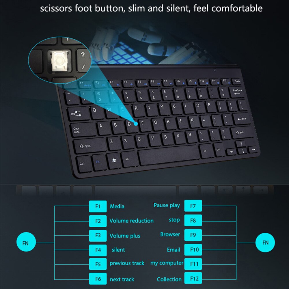 Kit clavier et souris ultra-fin avec 2.4g ports usb sans fil et silencieux pour téléviseur intelligent, ordinateur de bureau et pc