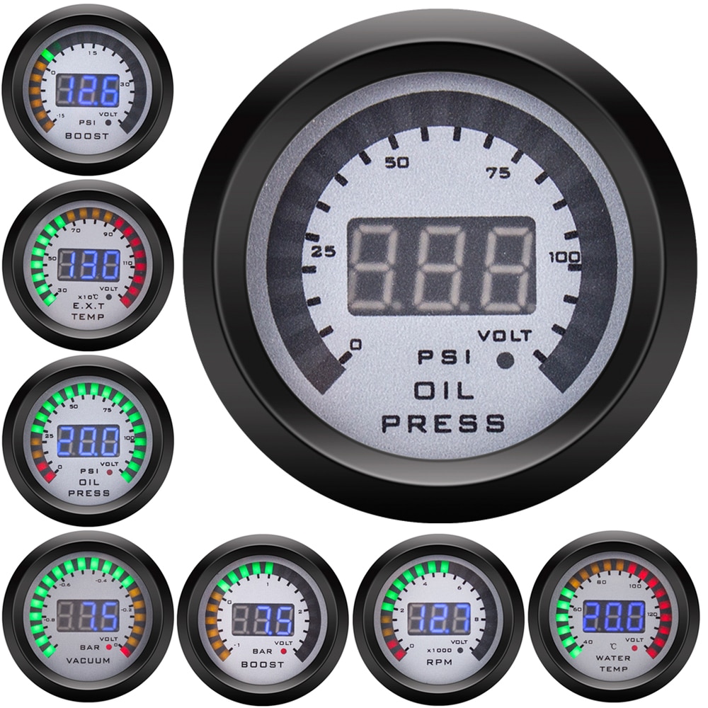 52MM Car Digital Gauge LCD Display Oil Pressure Voltmeter Water Temp Meter With Sensor Air Fuel Ratio Tachometer Boost Meter