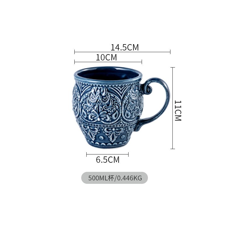 Ensemble complet de vaisselle, vaisselle créative, combinaison ménagère, assiette en céramique, Style Baroque, couverture, assiette en relief, vaisselle: Blue cup