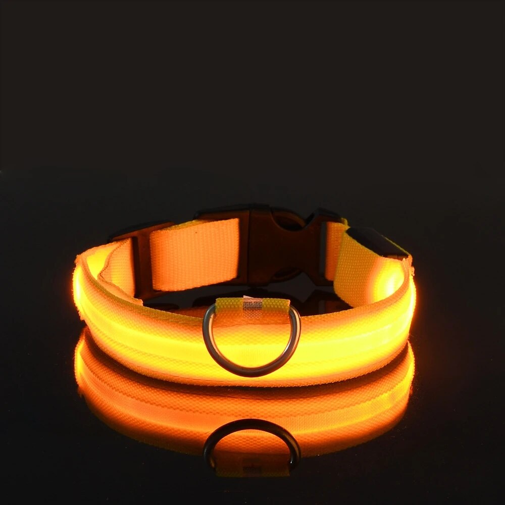 Nylon LED Nacht Sicherheit blinkende glühen in das dunkel Hundeleine Hunde leuchtende fluoreszierende Haustier Hundehalsband: XXL / Gelb