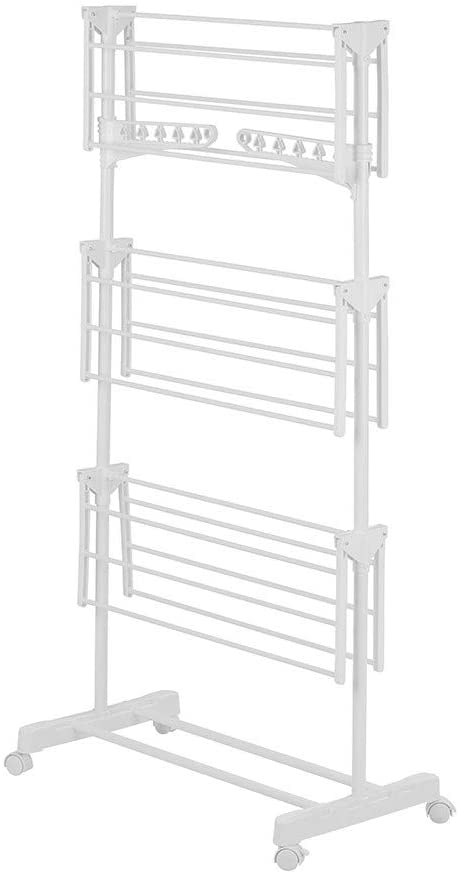 ¿Vertical tendedero plegable? 3 niveles dobles, 2 alas laterales Tendedero compacto con ruedas