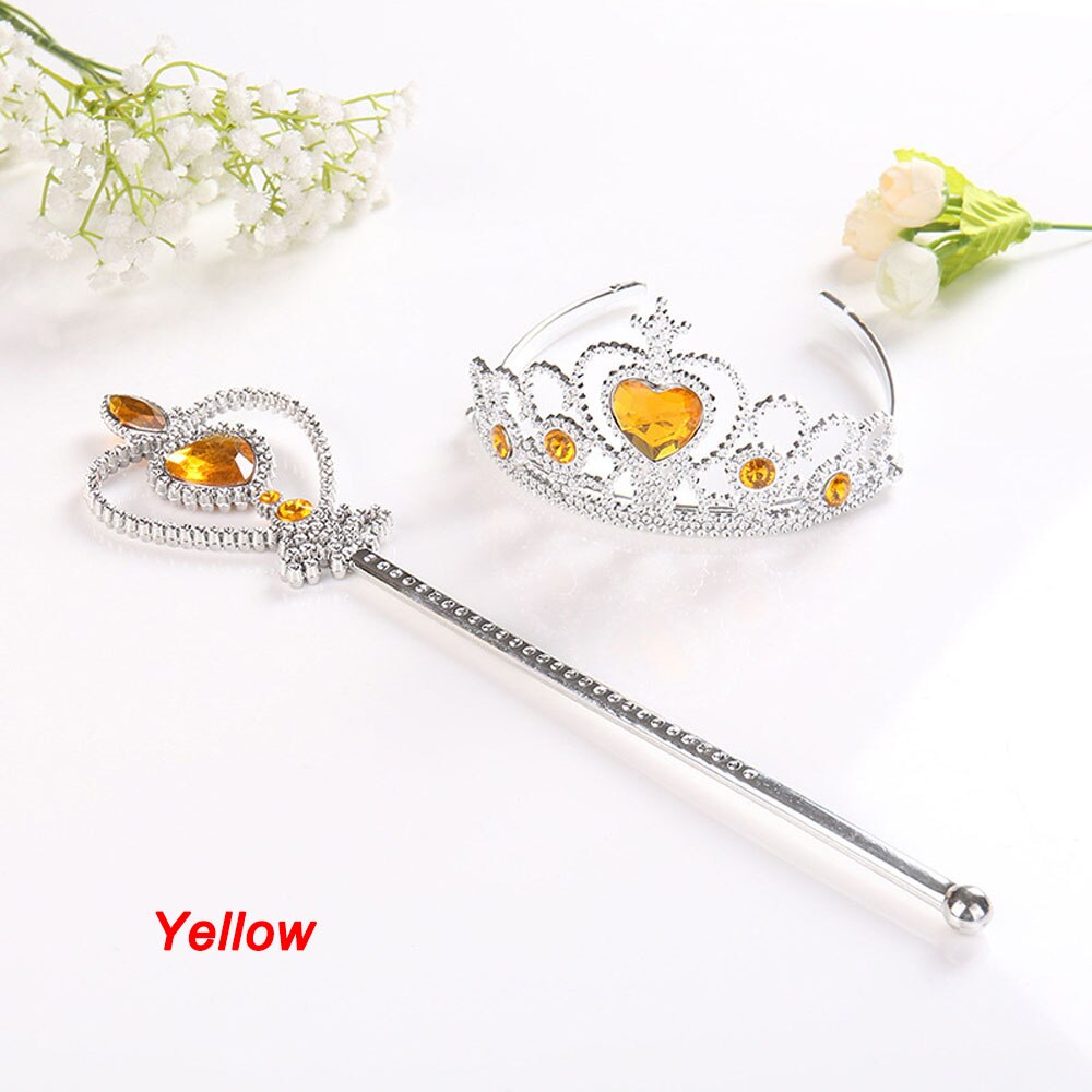 2Pcs/Set Princess Tiara Accessories Children Jewelry Crowns Magic Wands Girl Christmas Hair Styling Cosplay Accessories: yellow