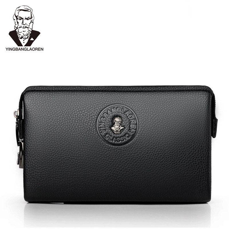 Bolso de mano de día con cerradura codificada para hombre, bolso de negocios de gran capacidad, monedero de seguridad para hombre, cartera larga antirrobo de cuero PU: Black