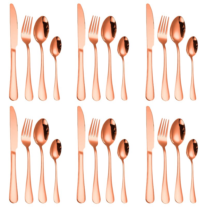 24PCS Western Kitchen Dinnerware Stainless Steel Cutlery Steak Knives Forks Dessert Spoon Tableware Set Box Party Wedding: 24PC Rose