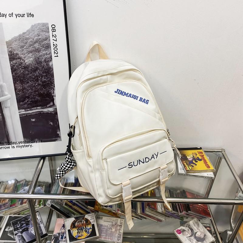 Trendiger damenrucksack mit Alphabet-drucken, mehrere fächer, schultasche für mädchen, wasserdichtes Nylon, Laptop-Rucksack, büchertasche 2022: Weiß