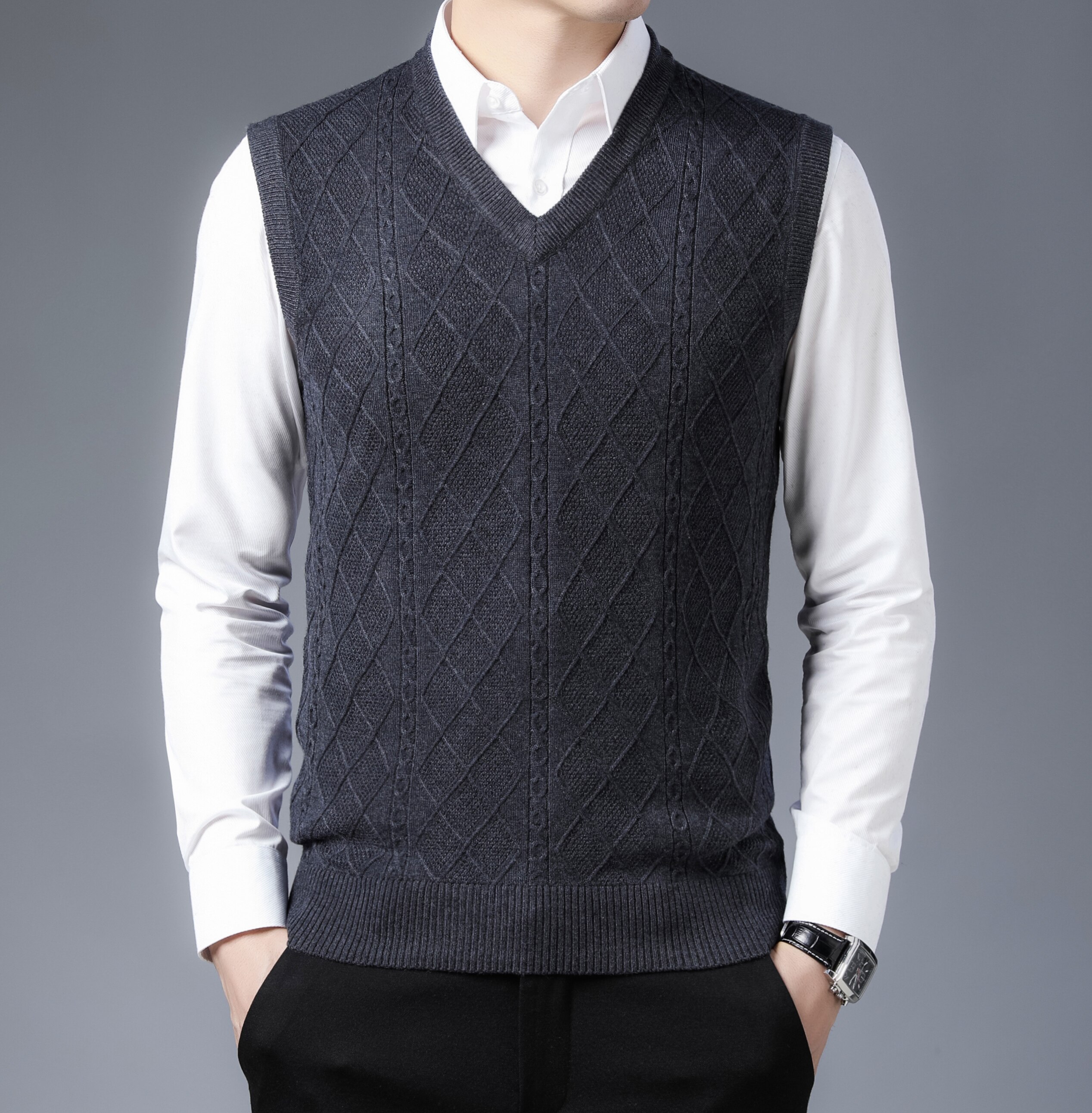 Heren gestreepte casual effen gebreide trui vest pullover heren truien v-hals slim fit truien gebreide trui heren