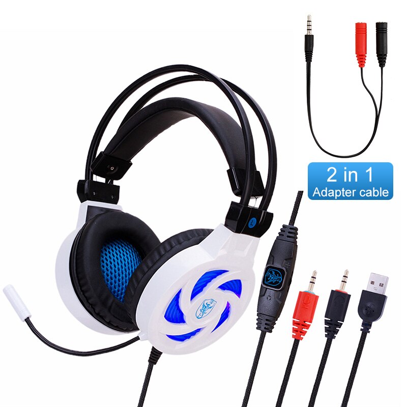 Til  ps4 pc gaming headset computer gamer kablede hovedtelefoner med mikrofon led bas hjelm musik bas børn høretelefon telefon bærbar: Hvid pc led