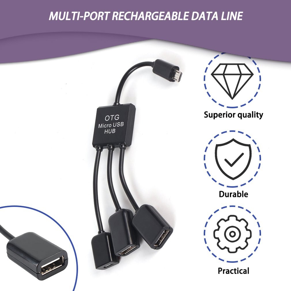 USB OTG conector Hub Splitter 3in1 Micro USB de alimentación de carga concentrador cables OTG para Smartphone Tablet PC Cable USB de datos OTG