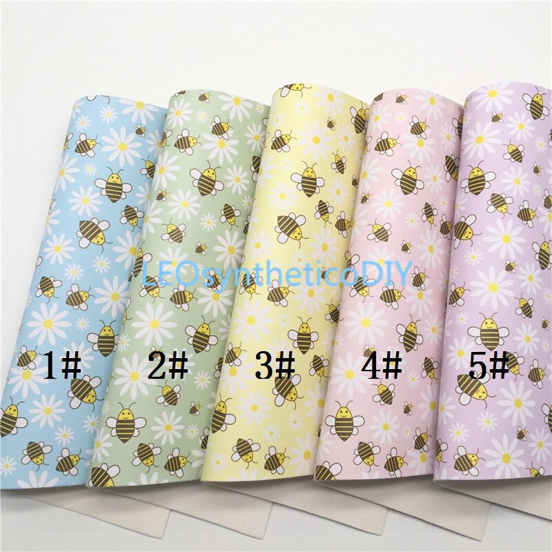1Pc 21X29CM Bijen Daisy Bloemen Gedrukt Glitter Suède Zachte Voelde Back Faux Stof Maken Bows Leosyntheticodiy 6S25B