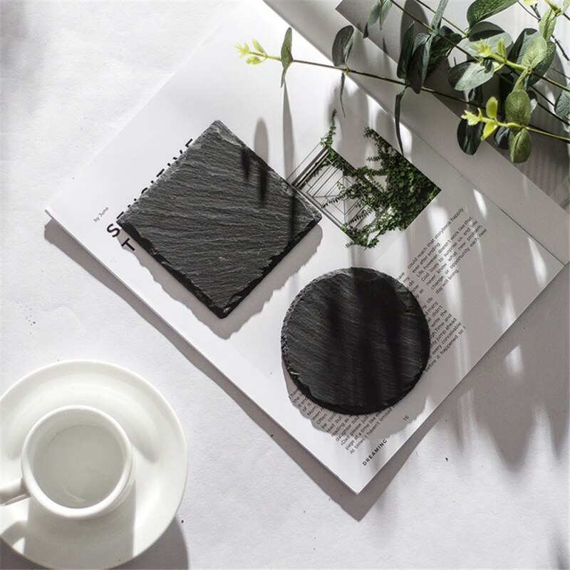 Ardesia Sottobicchieri in Pietra Bordo Piatto da Portata per La Torta dolce sbarra Rotondo Nero Naturale di Pietra bere sottobicchiere Cucina pad