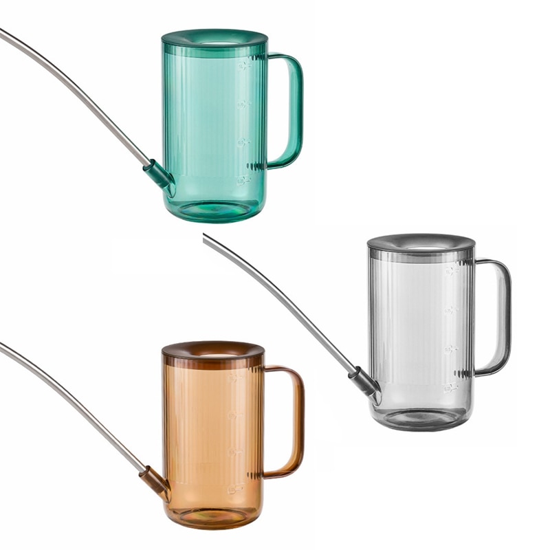 1L Clear Cylindrical Watering Can With Stainless Steel Long Spout Garden Plant Watering Tool For Houseplants Desk Plants Indoor
