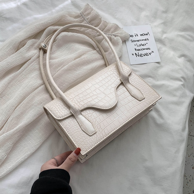 Steen Patroon Paars Pu Lederen Schoudertassen Voor Vrouwen Eenvoudige Handtassen Vrouwelijke Mode Handtas Lady Totes: Beige