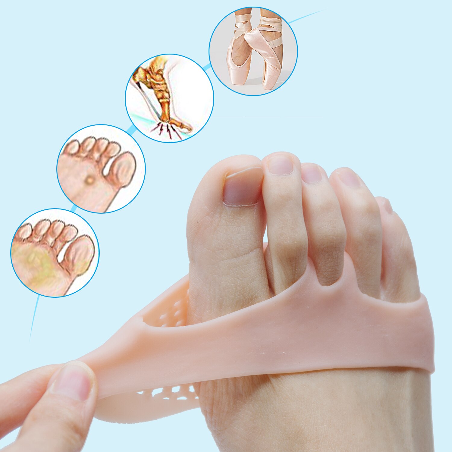 Sumifun-plantillas de Gel de silicona para el antepié, 2 uds., almohadillas para zapatos de tacón alto de mujer, plantilla para pies, callos, blíster, cuidado de callos, blanco y Beige