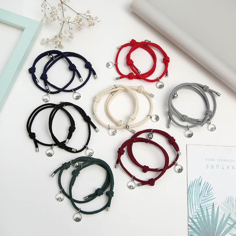 2Pcs Minimalist Lovers Matching Friendship Bracelet Rope Braided Couple Magnetic Distance Bracelet Kit Lover Jewelry