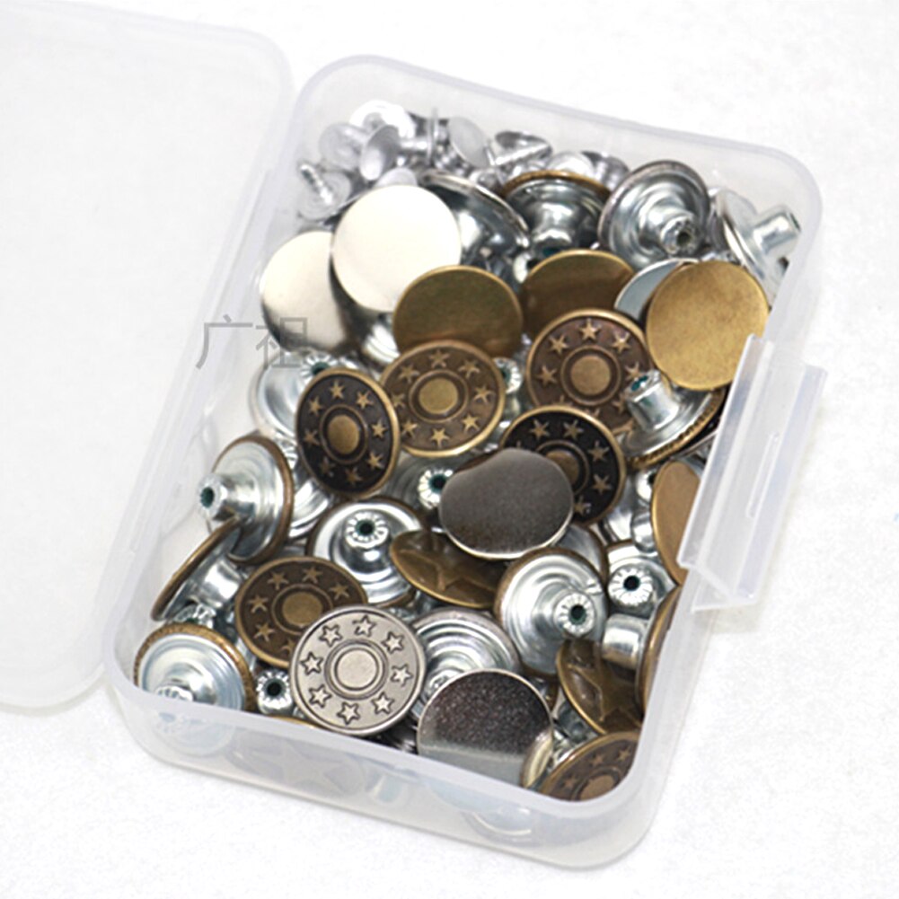 50 Stks/set Voor Naaien Broek Metalen Diverse Tack 17Mm Jeans Knop Praktische 5 Stijlen Reparatie Vervanging Kit Duurzaam Ronde