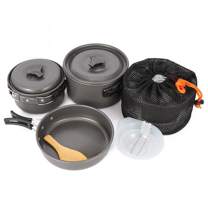 Kitchen Portable Lightweight Hiking Cooking Traveling Non Stick Camping Cookware Set Outdoor Cookset Aluminum Alloy Picnic