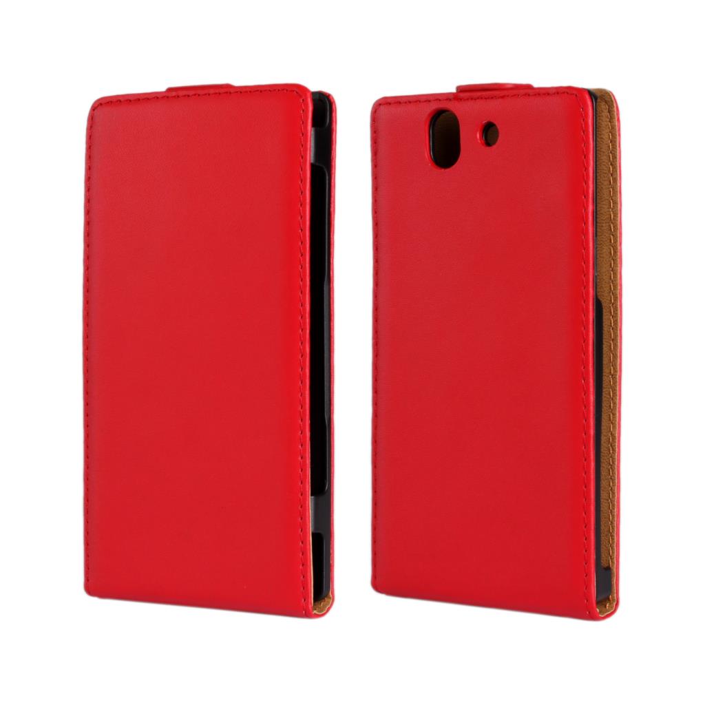 Clamshell telefon cover læder taske til sony xperia z  c6602 c6603 magnetisk adsorptionsspænde hylster flip coevr cover: Rød / Kasse og glasfilm