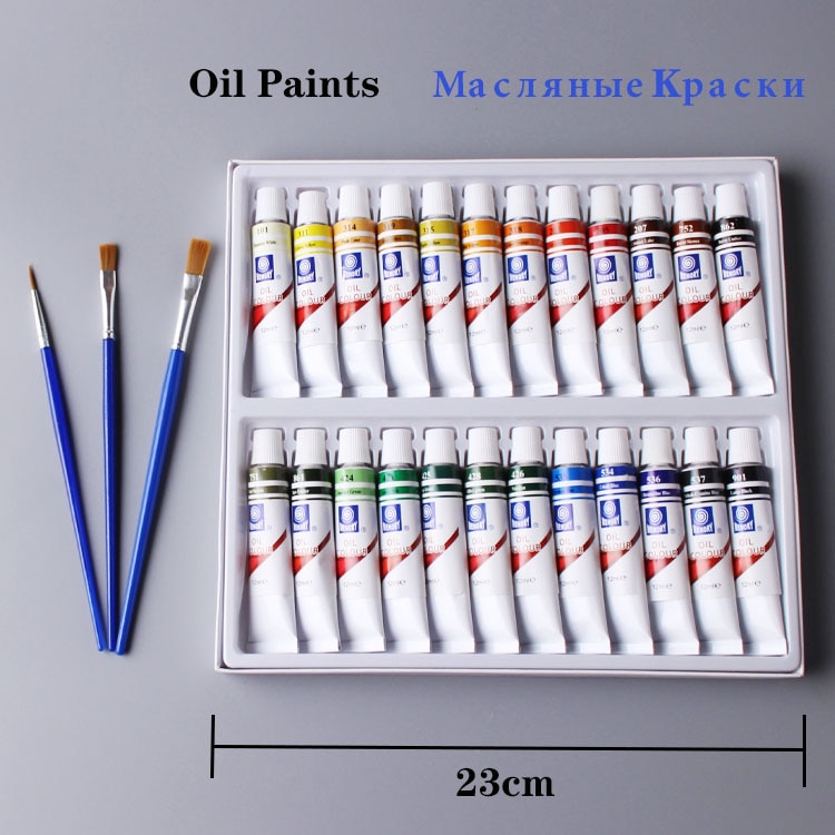 24pcs Professionele Buis Olie Verf Art Voor Kunstenaars Canvas Pigment Kunst Levert Tekening 12ML 24 Kleuren Gratis Voor 3 borstels