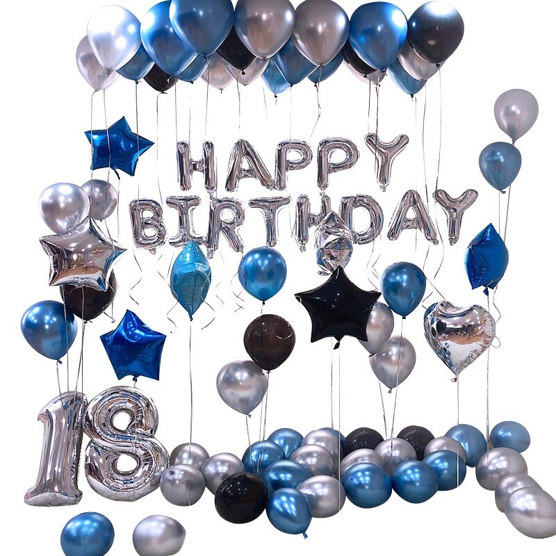 90Pcs Happy 18 Birthday Foil Number Balloons Metallic Globos 18Th Anniversary Birthday Party Decor Supplies: Blue