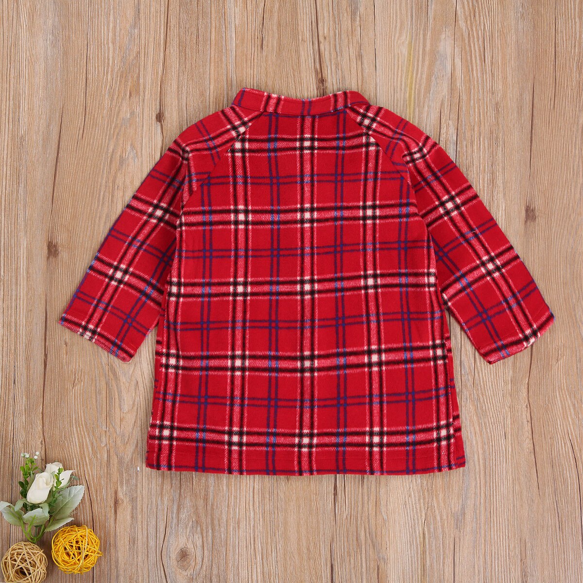 Red Plaid Girl Shirt Toddler Kids Child Blouse Xmas Casual Long Sleeve Top Button Pocket Children Stand Collar