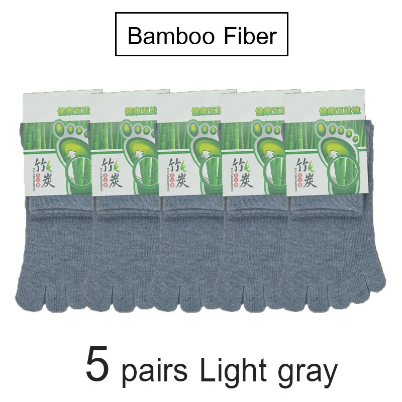 5 Pairs/Lot Bamboo Fiber Men's Five Toe Socks Set Spring Winter Business Black Tabi Short Socks for Male Big Size: 5 pairs Light gray