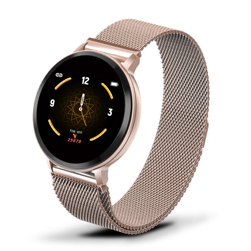 Smart Watch Women Waterproof Fitness Tracker Heart rate Blood Pressure Monitor Pedometer Sport Bracelet Smart wristband Fit bit: Mesh belt rose gold