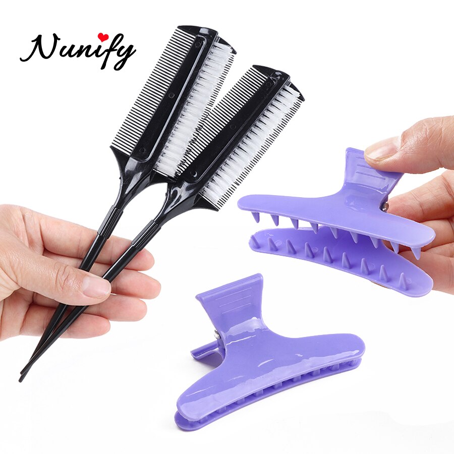 Nunify 4Pcs Plastic Krab Haar Clips En 1 Pc Haarverf Kam Thuis Diy Essentiële Tool Kappers Bakken Olie kam Met Borstel