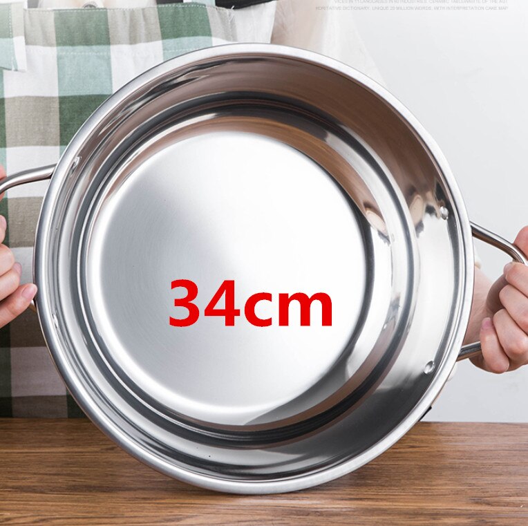 28-30cm rustfrit stål 1.5mm 2 gitter tykt dobbelt øre suppe komfur gryde dobbelt opdelt køkkengrej tallerken tallerken induktion komfur: Et gitter 34cm