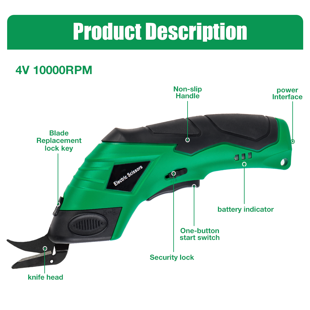 4v elektriska saxar, usb-laddning för hemmabruk, sladdlösa sysaxar för gör-det-själv-skärverktyg för läder/tyg/kartong, två blad