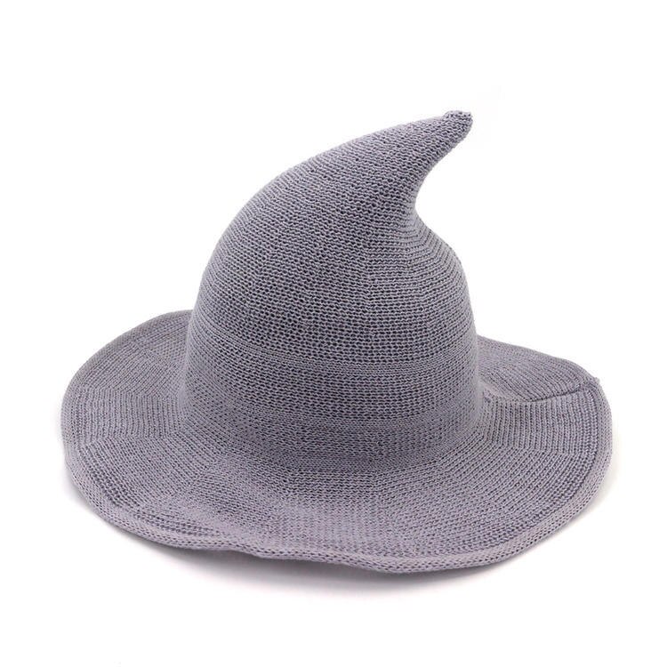 Halloween Witch Hat Men's And Women's Wool Knit Hat Solid Hat: Gray