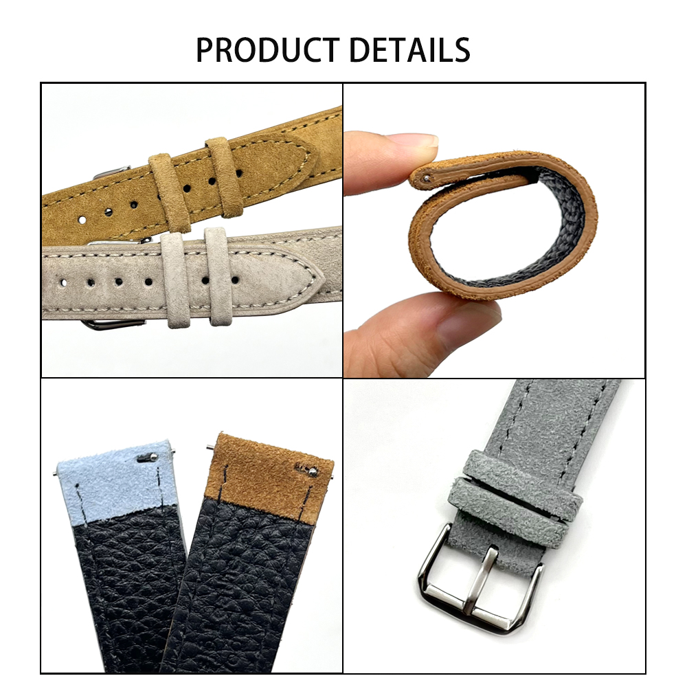 Bracelet de montre en daim gris vert bleu marron beige noir couleurs bracelet de montre en cuir 18mm 19mm 20mm 22mm 24mm bracelet de montre de remplacement