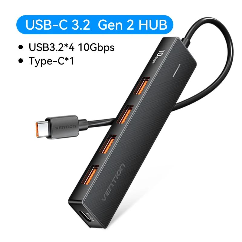 Vention Usb Hub 4 Port ABS Hub USB 3.2 10Gbps do laptopa Multi Splitter Adapter do Xiaomi Macbook PC Akcesoria komputerowe: BRĄZOWA