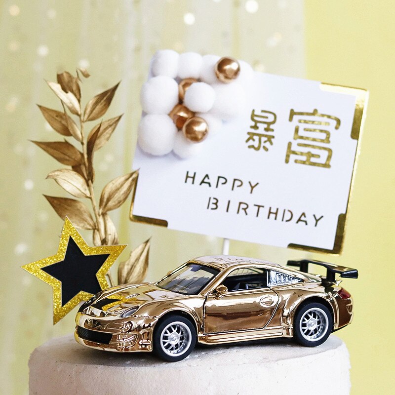 Alloy SUV Locomotive Cake Topper for Birthday Party Gold Sports Car Decor Wedding Baking Supplies Baby Shower Dessert Love