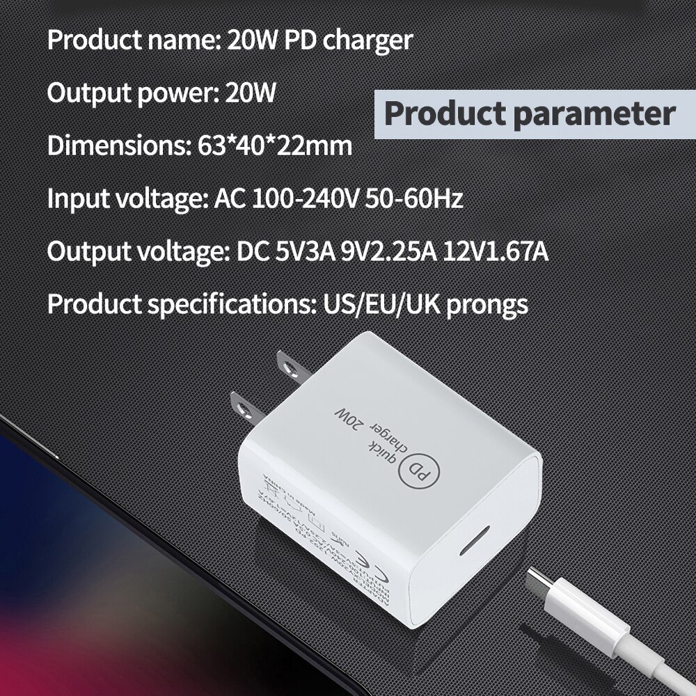 PD 20W Usb C Charger For iPhone 12 Mini Pro Max 12 11 Xs Xr X 8 Plus Fast Charging TypeC PD Charger For iPad Air 4 iPad Pro
