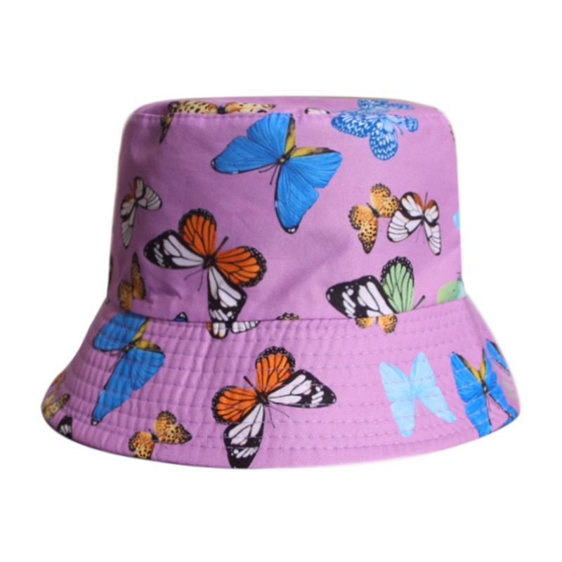 Chapeau bob imprimé papillon pour femme, panama blanc, chapeau de pêche réversible d'été, casquette seau hip-hop, chapeau femme: Violet 