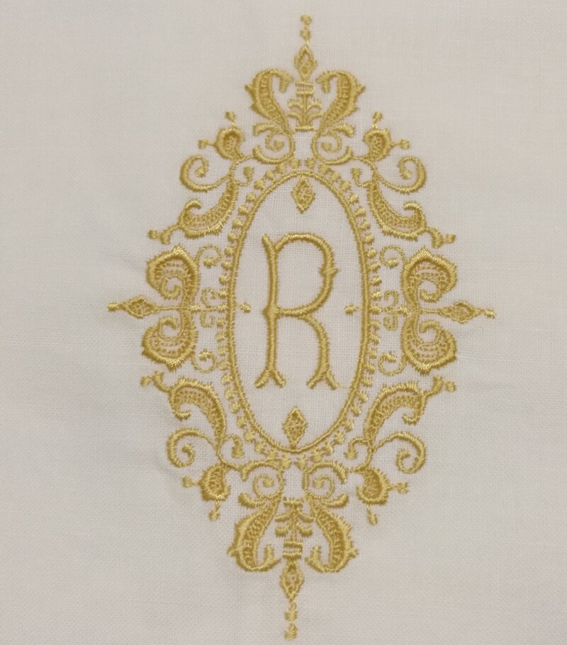 Sæt  of 12 glimrende monogram servietter hvide sømme linned bord servietter 20 " x20 " stige broderet første te serviet