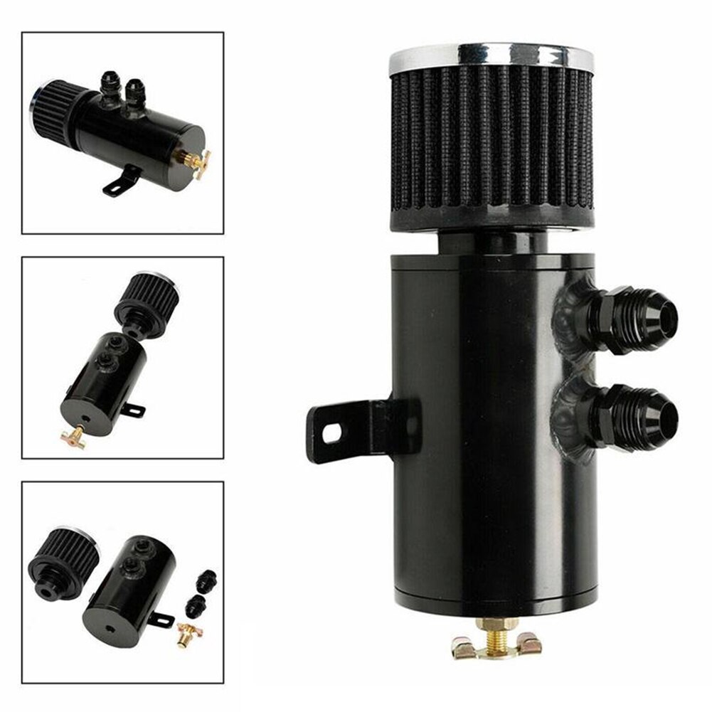 2x AN10 Universal Baffled Aluminum Alloy Reservoir Oil Fuel Catch Can Kit 2 Ports Engine Oil Tank with Breather Filter