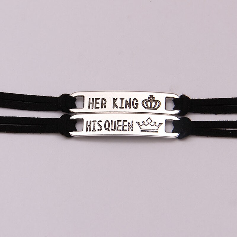 Mode 2 Stuks Bijpassende Set Mannen Zijn Koningin Haar Koning Legering Paar Armband Sieraden Strand Armbanden Paar Tokens