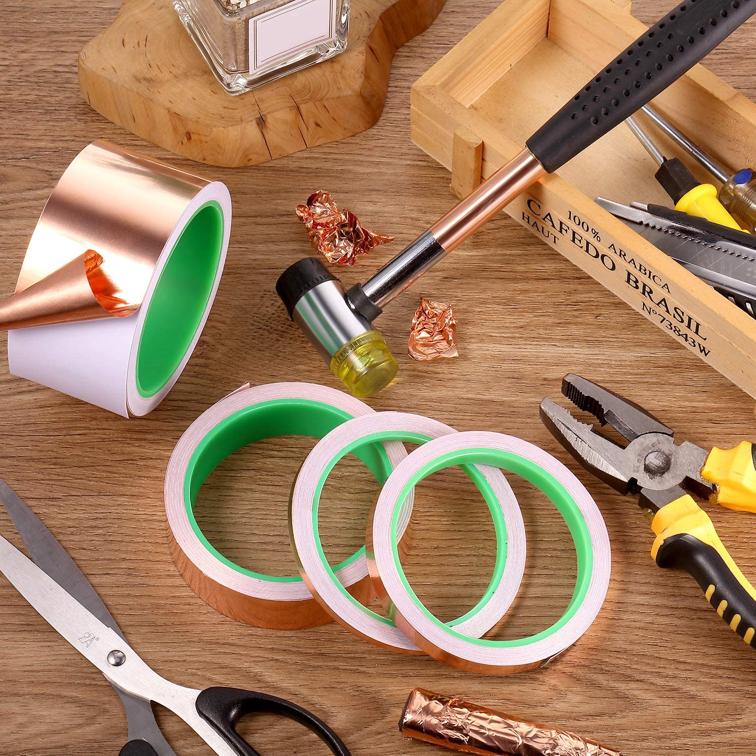 Copper Tape Conductive Adhesive Metal Copper Strip for Grounded EMI Shielding Solder Stained Glass Paper Circuits DIY Crafts