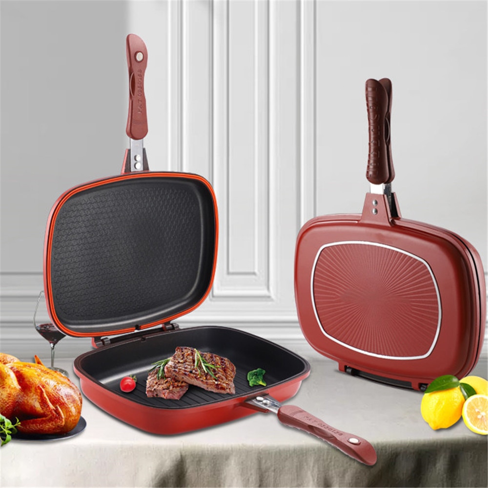 Sartén doble de doble cara para parrilla, sartén de doble cara, bandeja para hornear, sartén para Wok de doble cara