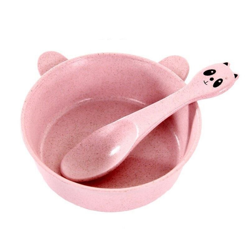 Grade Bamboo Fiber Baby Gridded Dinner Plate Baby Eating Bowl Children's Tableware Suit: Ivory